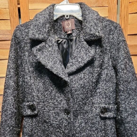Anne Klein Dark Gray Trench Coat Women S Wool Polyester Jacket Warm Winter - Picture 10 of 11